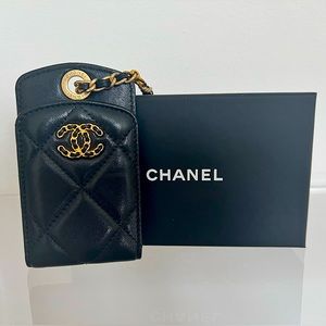 CHANEL Lambskin Quilted Chanel Luggage Tag Black